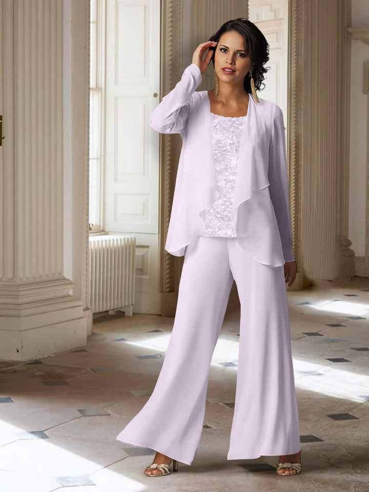 Chiffon Long Sleeves Mother of the Bride Pantsuits with Jacket