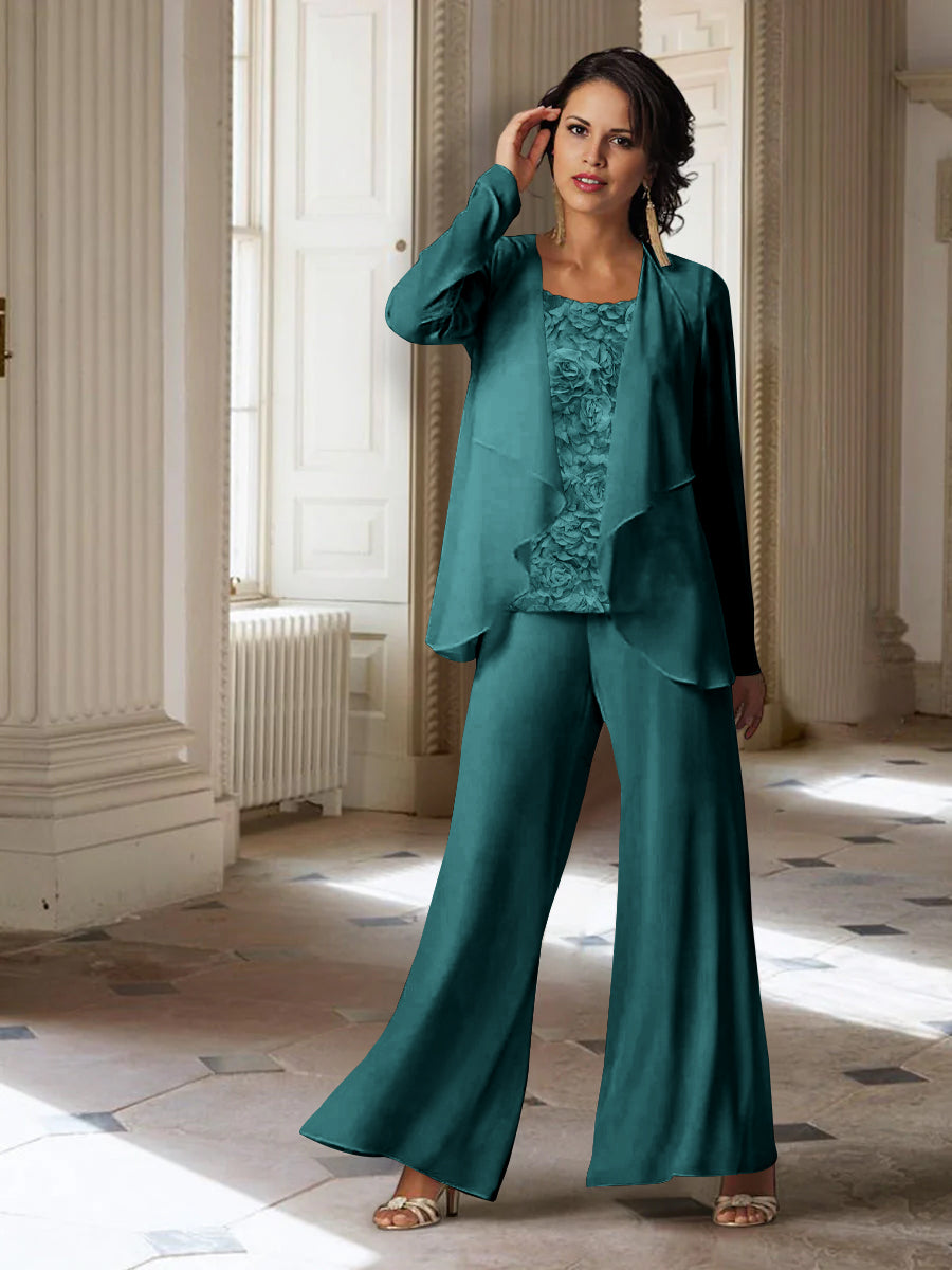 Chiffon Long Sleeves Mother of the Bride Pantsuits with Jacket