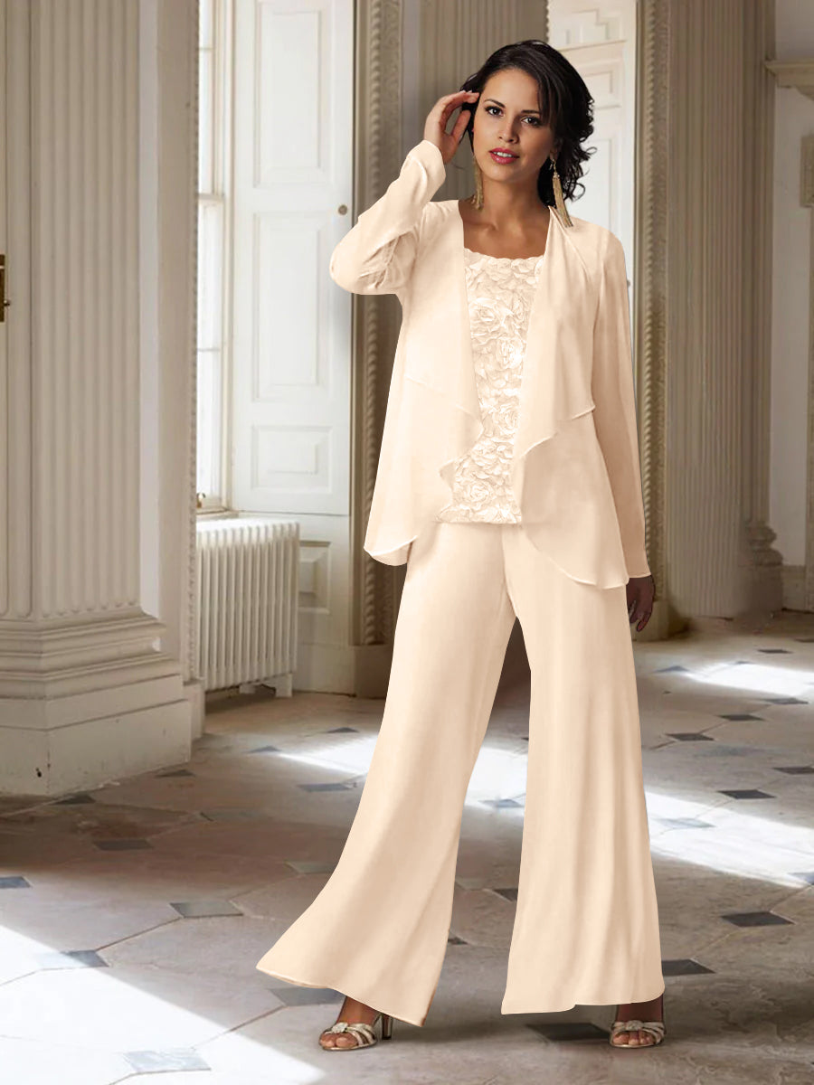 Chiffon Long Sleeves Mother of the Bride Pantsuits with Jacket