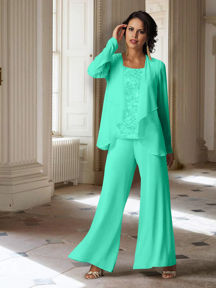 Chiffon Long Sleeves Mother of the Bride Pantsuits with Jacket