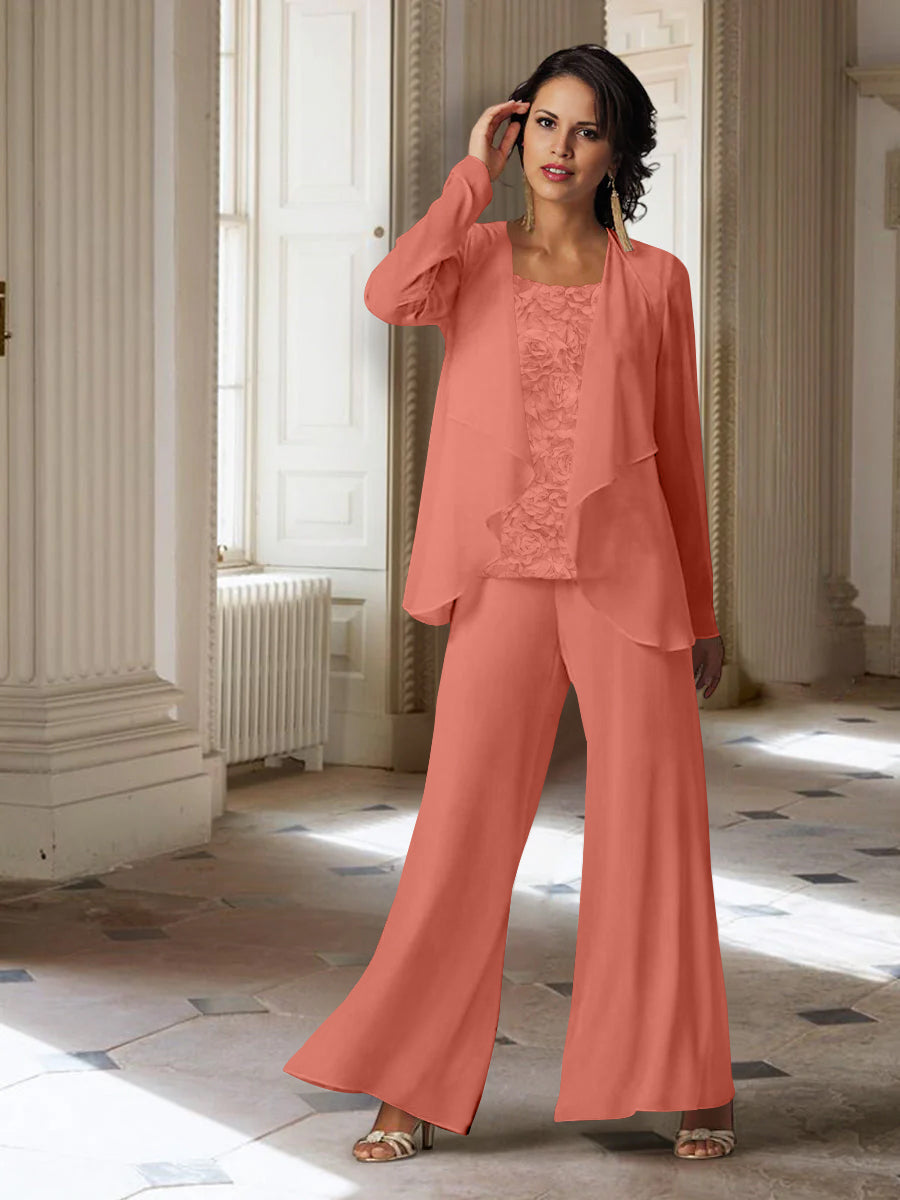 Chiffon Long Sleeves Mother of the Bride Pantsuits with Jacket