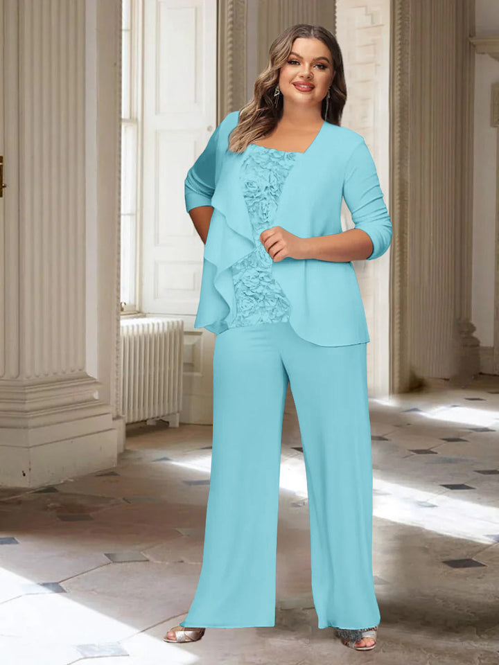 Chiffon Long Sleeves Plus Size Mother of the Bride Pantsuits with Jacket