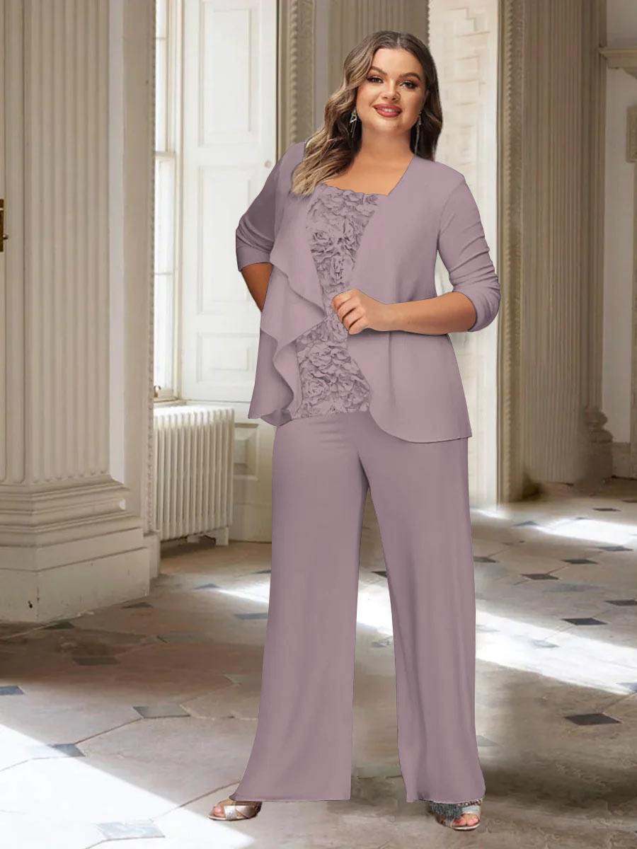 Chiffon Long Sleeves Plus Size Mother of the Bride Pantsuits with Jacket