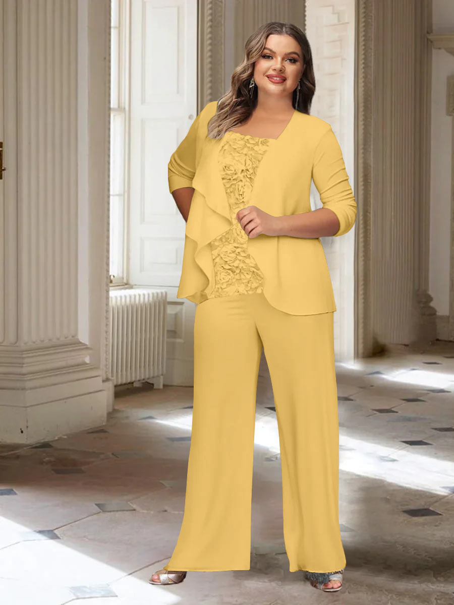 Chiffon Long Sleeves Plus Size Mother of the Bride Pantsuits with Jacket