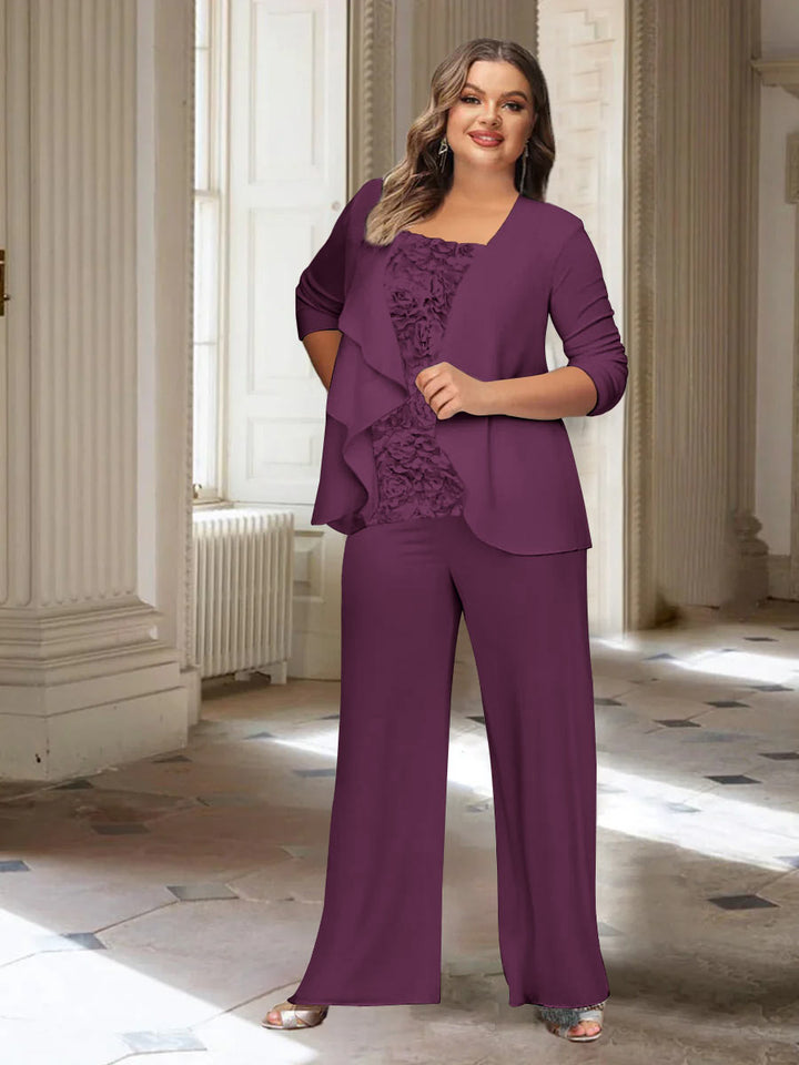 Chiffon Long Sleeves Plus Size Mother of the Bride Pantsuits with Jacket