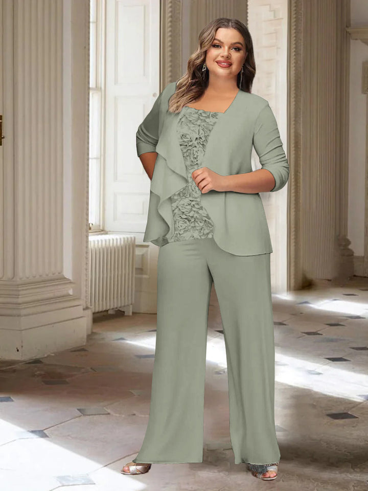 Chiffon Long Sleeves Plus Size Mother of the Bride Pantsuits with Jacket