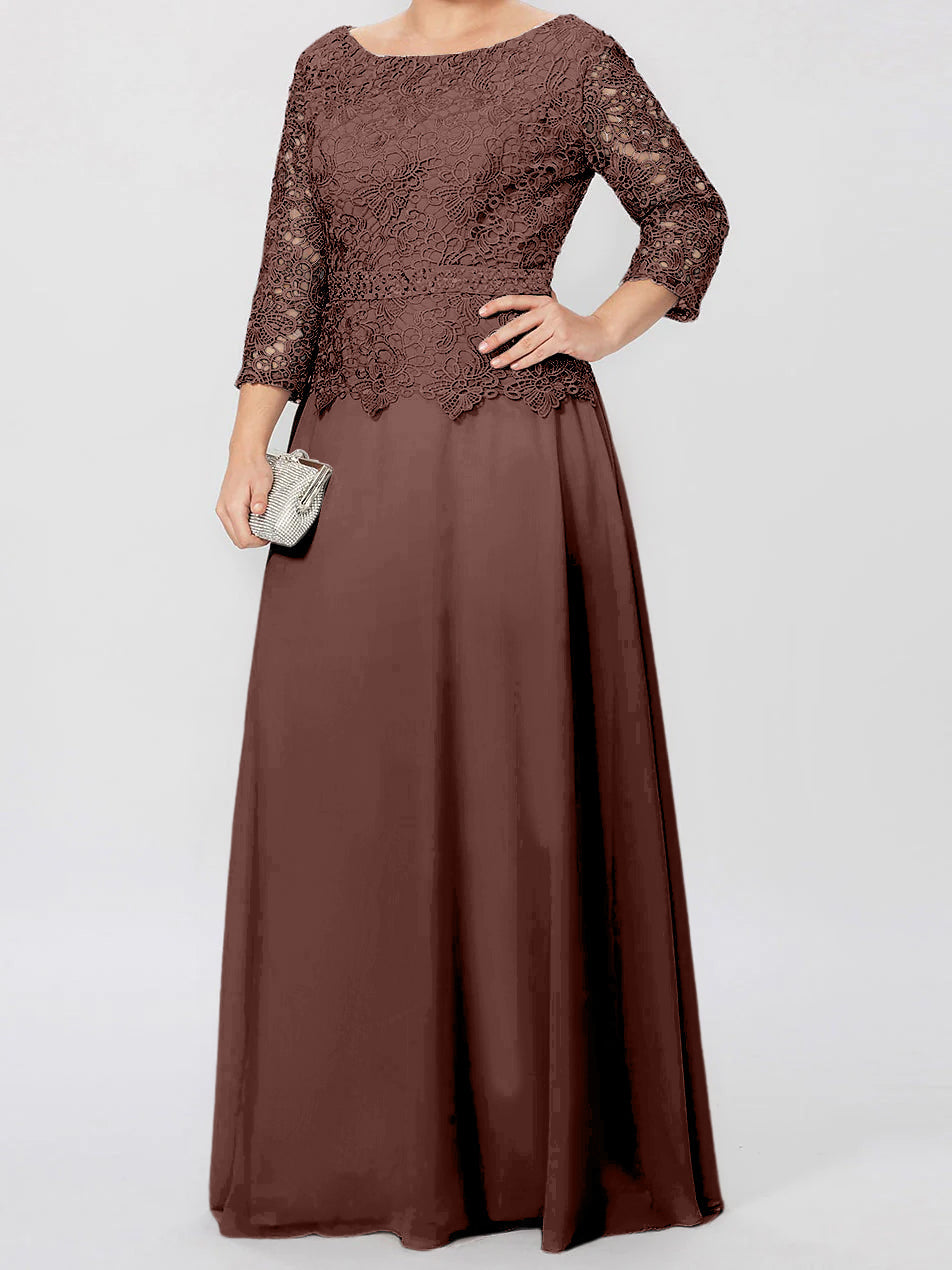 A-Line/Princess Round Neck 3/4 Length Sleeves Floor-Length Mother of the Bride Dresses with Applique & Sequins