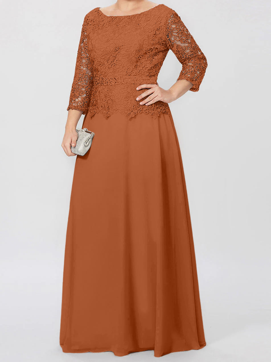 A-Line/Princess Round Neck 3/4 Length Sleeves Floor-Length Mother of the Bride Dresses with Applique & Sequins