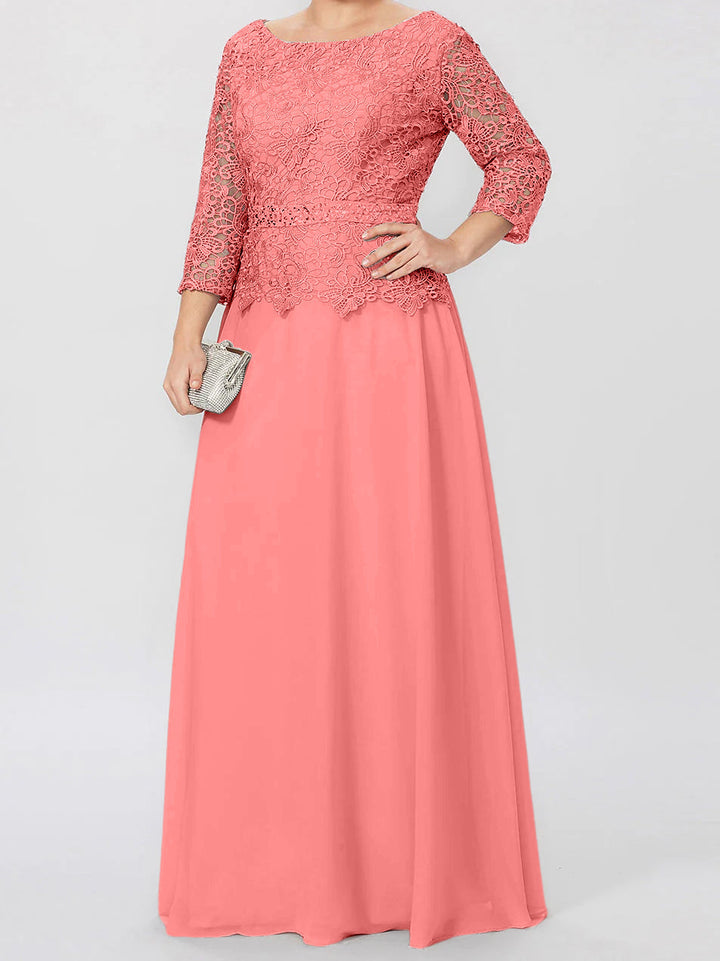 A-Line/Princess Round Neck 3/4 Length Sleeves Floor-Length Mother of the Bride Dresses with Applique & Sequins