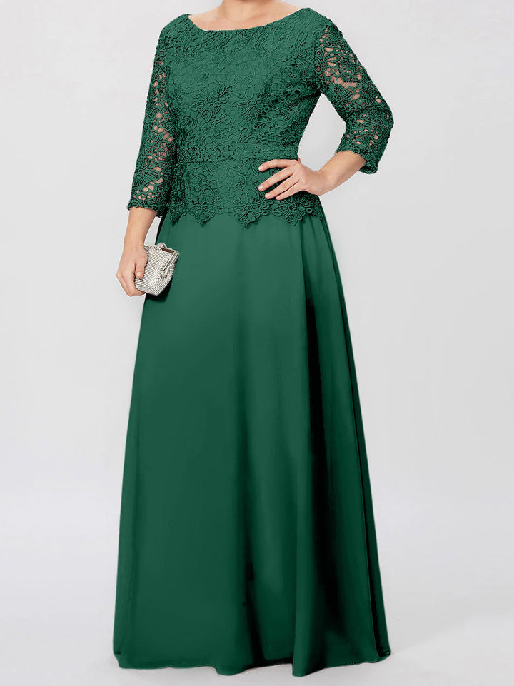 A-Line/Princess Round Neck 3/4 Length Sleeves Floor-Length Mother of the Bride Dresses with Applique & Sequins