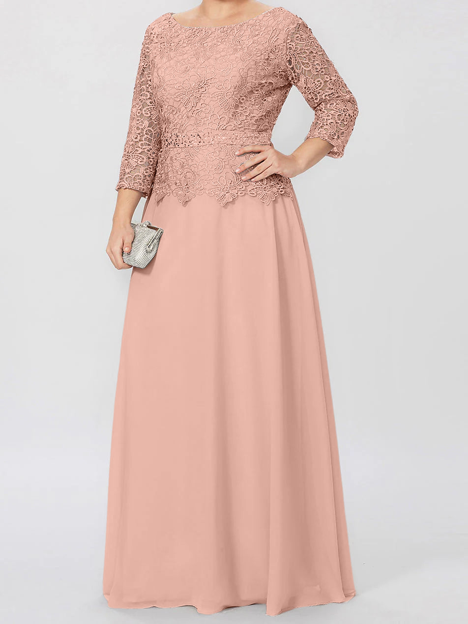 A-Line/Princess Round Neck 3/4 Length Sleeves Floor-Length Mother of the Bride Dresses with Applique & Sequins