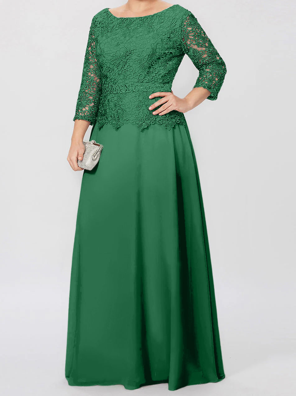 A-Line/Princess Round Neck 3/4 Length Sleeves Floor-Length Mother of the Bride Dresses with Applique & Sequins