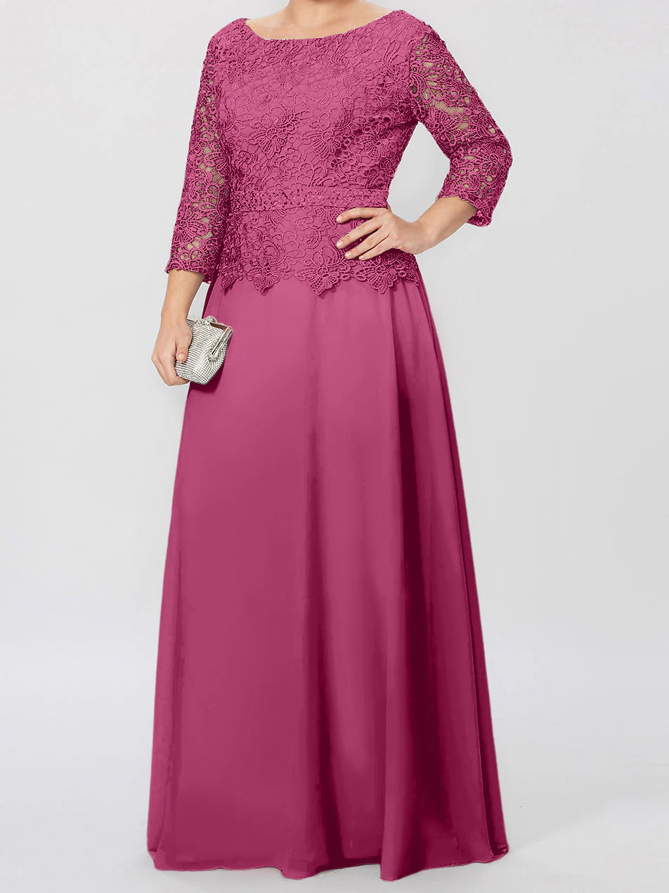 A-Line/Princess Round Neck 3/4 Length Sleeves Floor-Length Mother of the Bride Dresses with Applique & Sequins