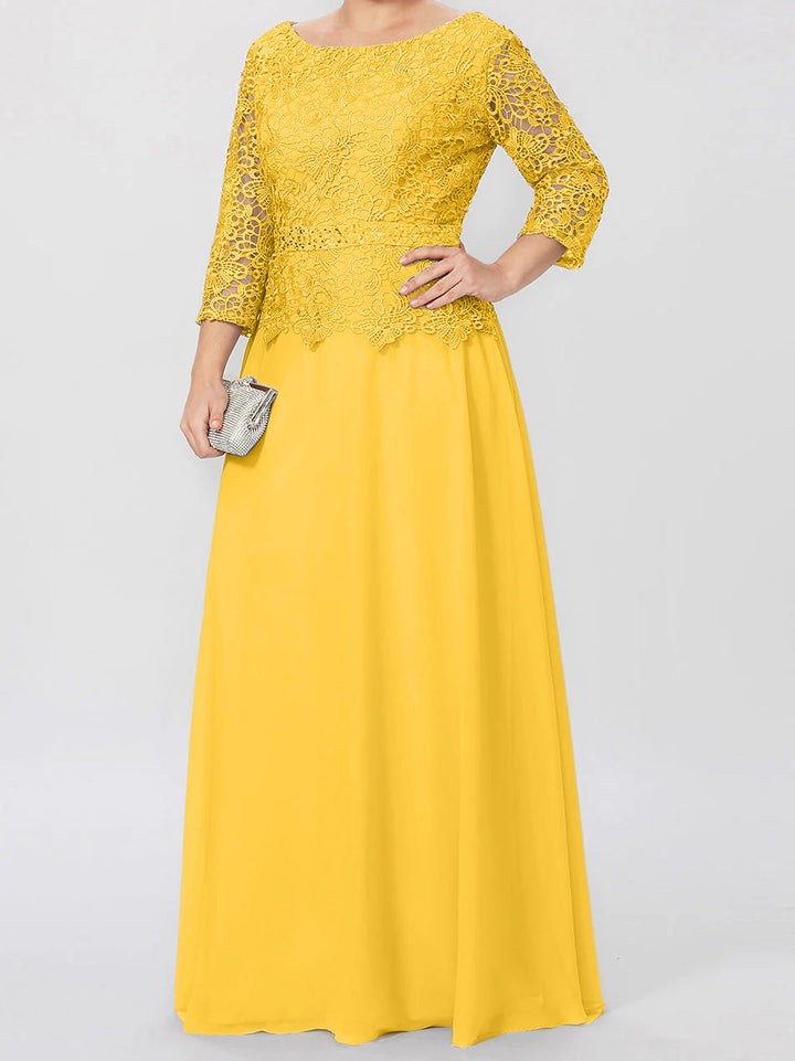 A-Line/Princess Round Neck 3/4 Length Sleeves Floor-Length Mother of the Bride Dresses with Applique & Sequins