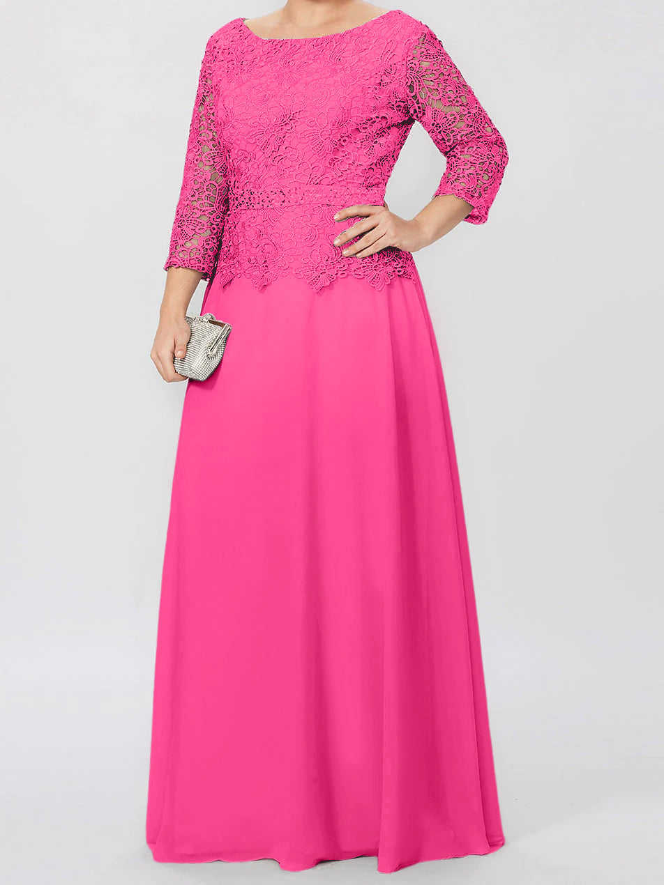 A-Line/Princess Round Neck 3/4 Length Sleeves Floor-Length Mother of the Bride Dresses with Applique & Sequins