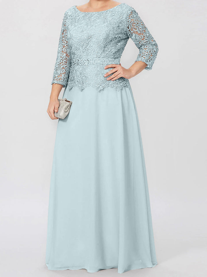 A-Line/Princess Round Neck 3/4 Length Sleeves Floor-Length Mother of the Bride Dresses with Applique & Sequins