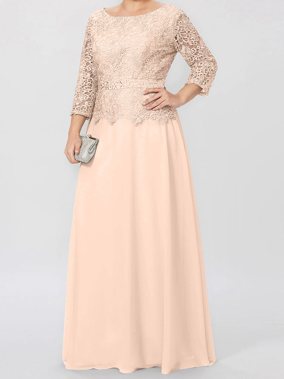 A-Line/Princess Round Neck 3/4 Length Sleeves Floor-Length Mother of the Bride Dresses with Applique & Sequins