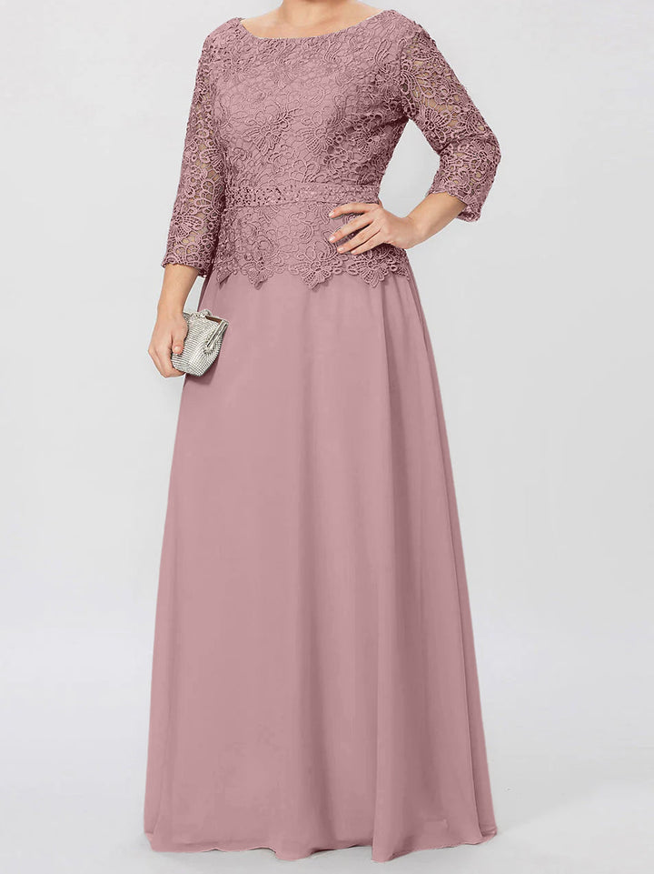 A-Line/Princess Round Neck 3/4 Length Sleeves Floor-Length Mother of the Bride Dresses with Applique & Sequins