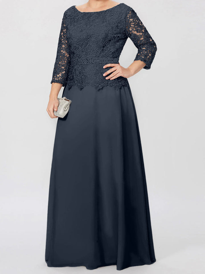 A-Line/Princess Round Neck 3/4 Length Sleeves Floor-Length Mother of the Bride Dresses with Applique & Sequins