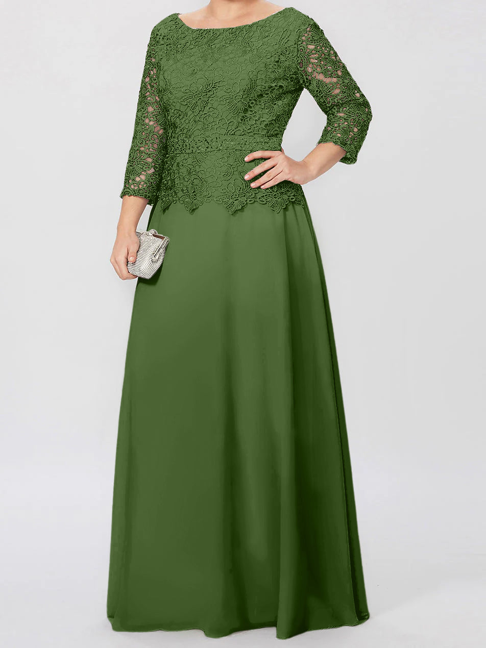 A-Line/Princess Round Neck 3/4 Length Sleeves Floor-Length Mother of the Bride Dresses with Applique & Sequins