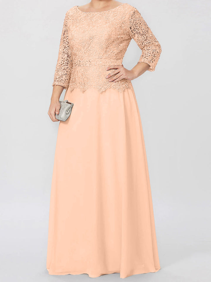 A-Line/Princess Round Neck 3/4 Length Sleeves Floor-Length Mother of the Bride Dresses with Applique & Sequins