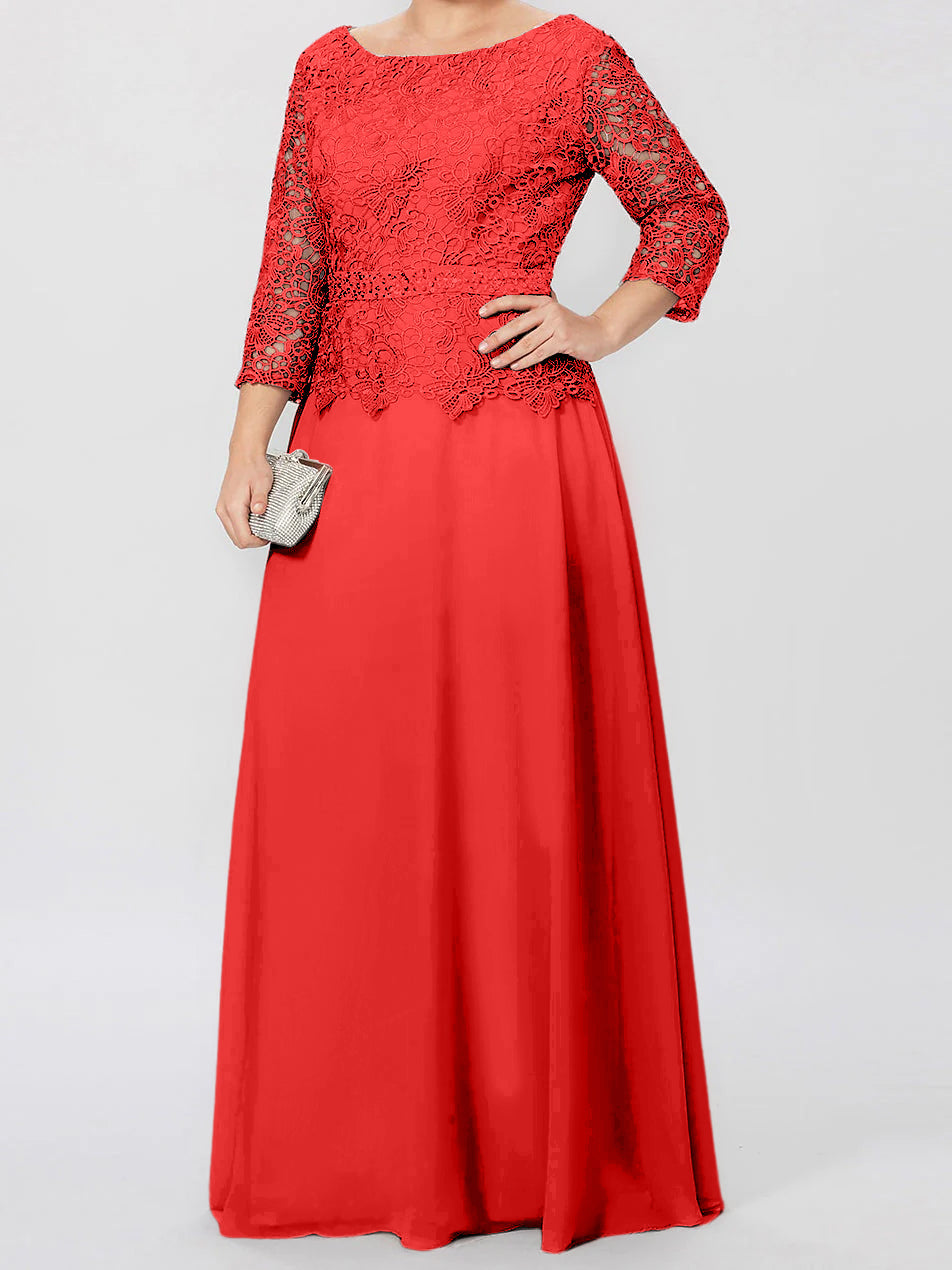 A-Line/Princess Round Neck 3/4 Length Sleeves Floor-Length Mother of the Bride Dresses with Applique & Sequins