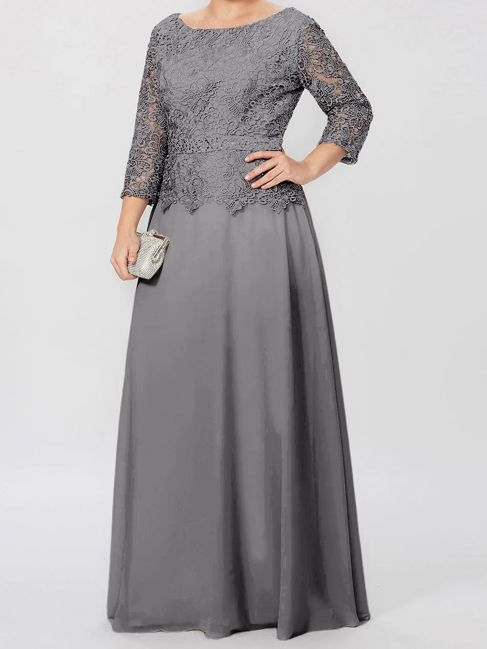 A-Line/Princess Round Neck 3/4 Length Sleeves Floor-Length Mother of the Bride Dresses with Applique & Sequins