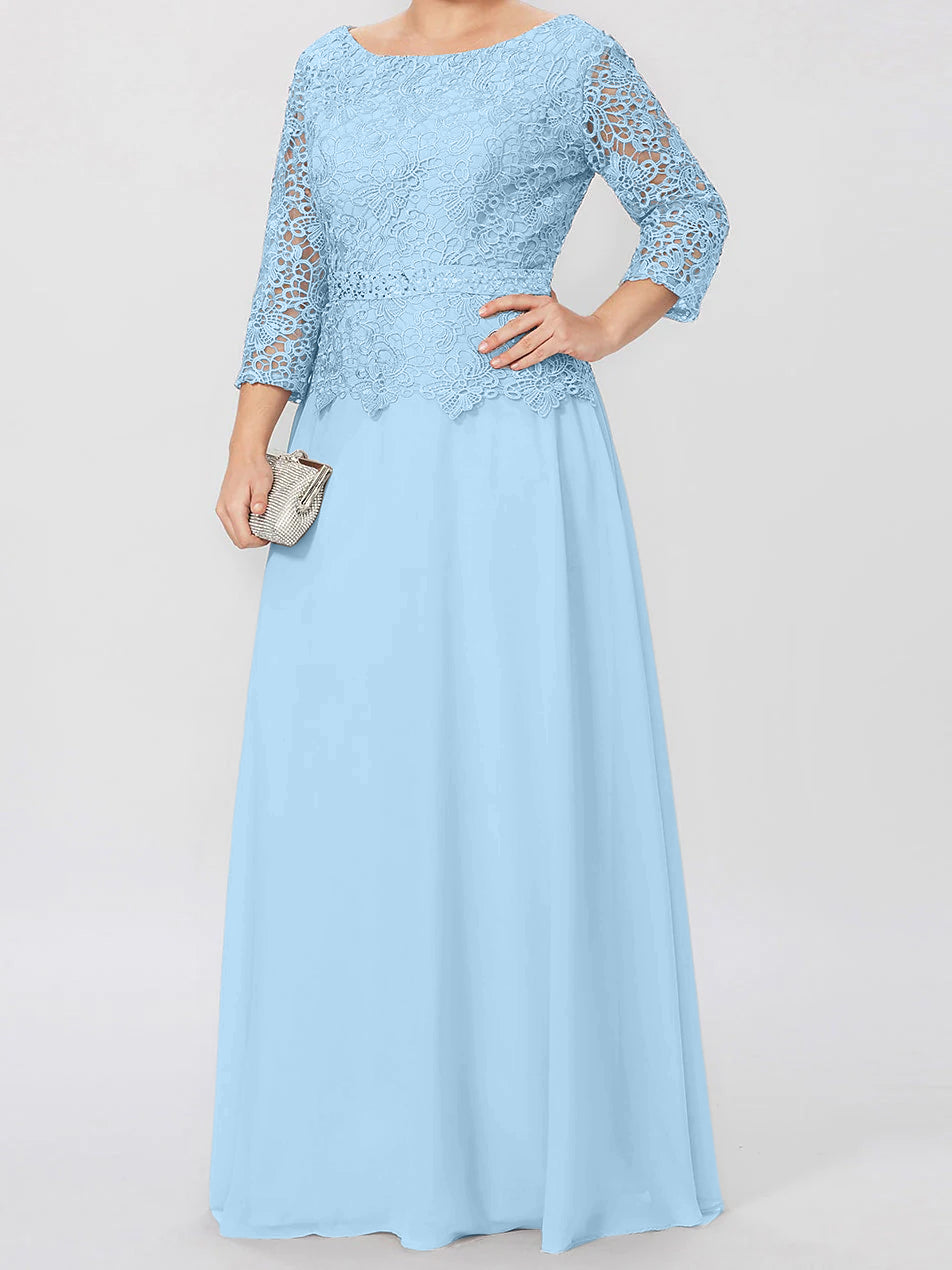 A-Line/Princess Round Neck 3/4 Length Sleeves Floor-Length Mother of the Bride Dresses with Applique & Sequins