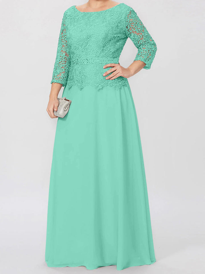 A-Line/Princess Round Neck 3/4 Length Sleeves Floor-Length Mother of the Bride Dresses with Applique & Sequins