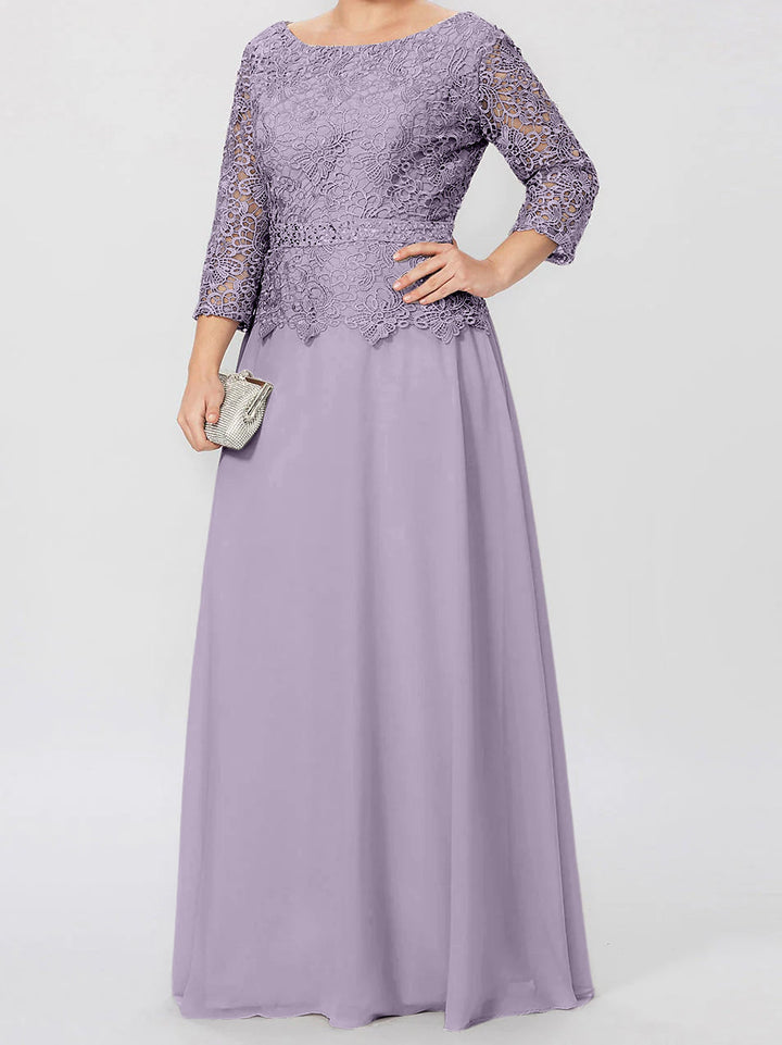 A-Line/Princess Round Neck 3/4 Length Sleeves Floor-Length Mother of the Bride Dresses with Applique & Sequins