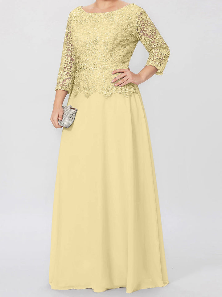 A-Line/Princess Round Neck 3/4 Length Sleeves Floor-Length Mother of the Bride Dresses with Applique & Sequins