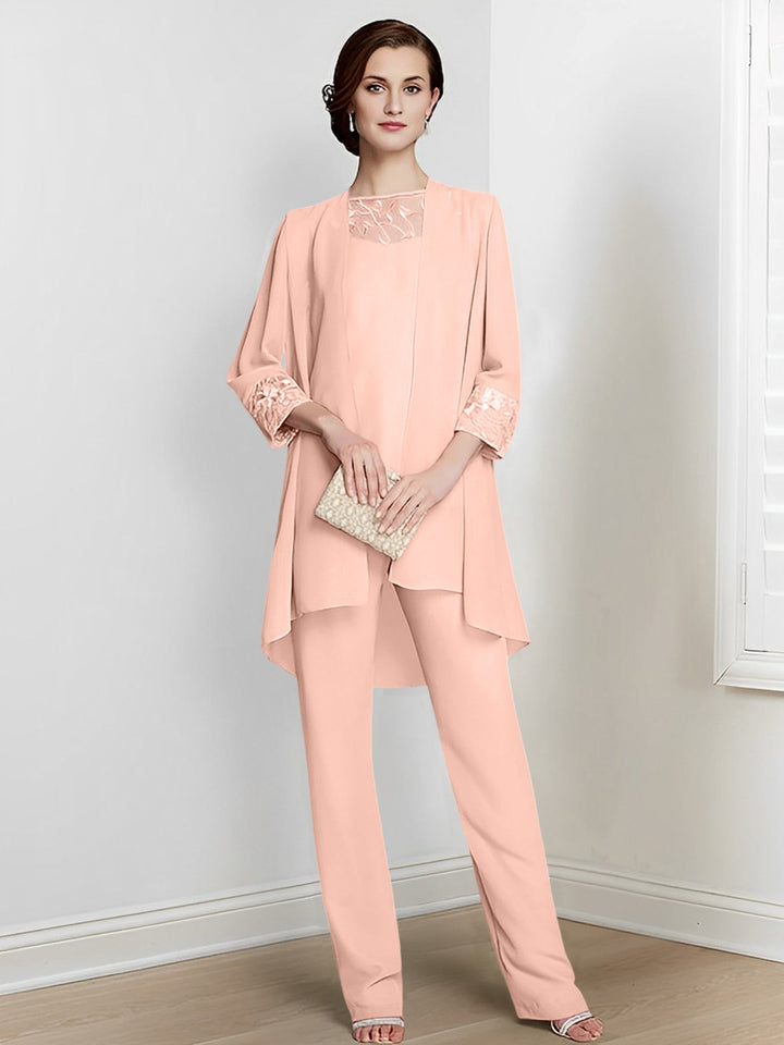 Chiffon Square Neck Long Sleeves Floor-Length Mother Of The Bride Pantsuits With Jacket