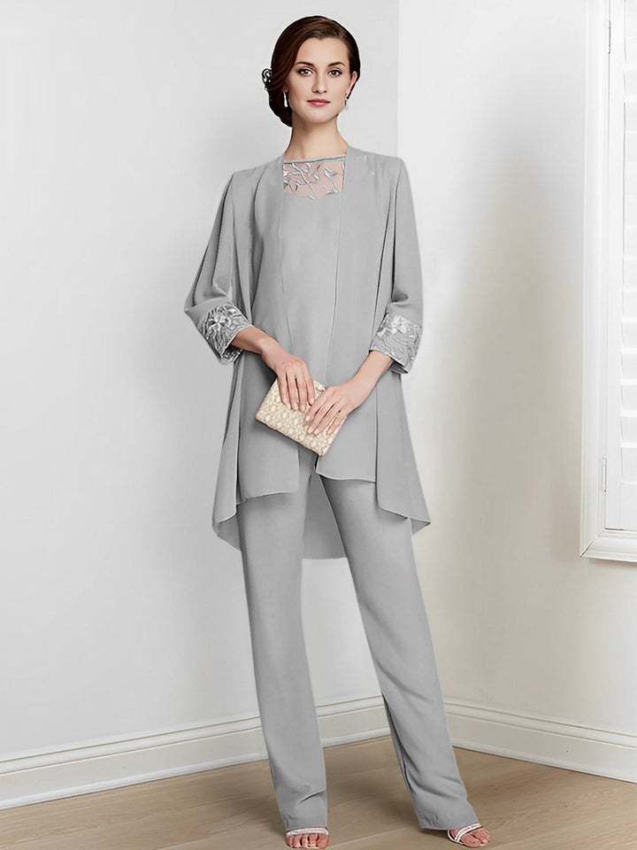 Chiffon Square Neck Long Sleeves Floor-Length Mother Of The Bride Pantsuits With Jacket