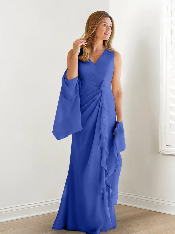 Sheath/Column V-Neck Sleeveless Mother of the Bride Dresses with Wraps