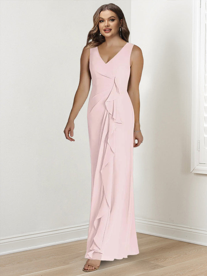 Sheath/Column V-Neck Sleeveless Floor-Length Plus Size Mother of the Bride Dresses with Wraps