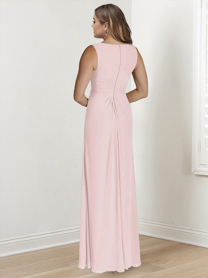 Sheath/Column V-Neck Sleeveless Floor-Length Plus Size Mother of the Bride Dresses with Wraps