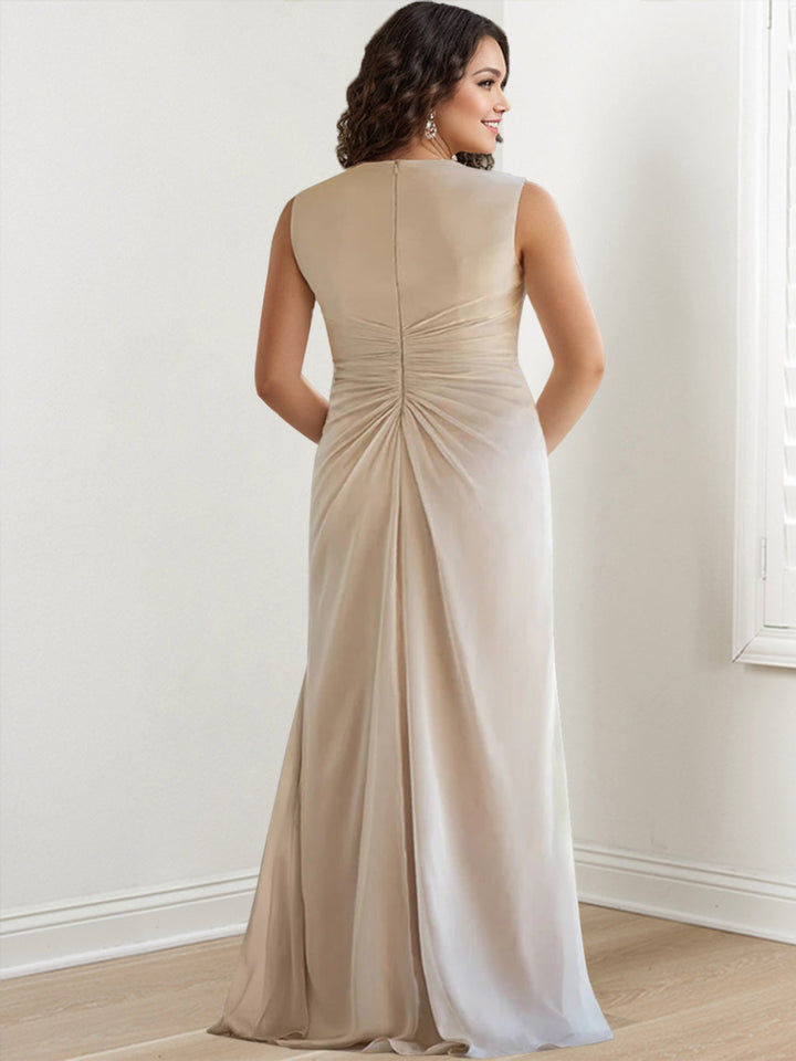 Sheath/Column V-Neck Sleeveless Floor-Length Mother of the Bride Dresses with Wraps & Ruffles