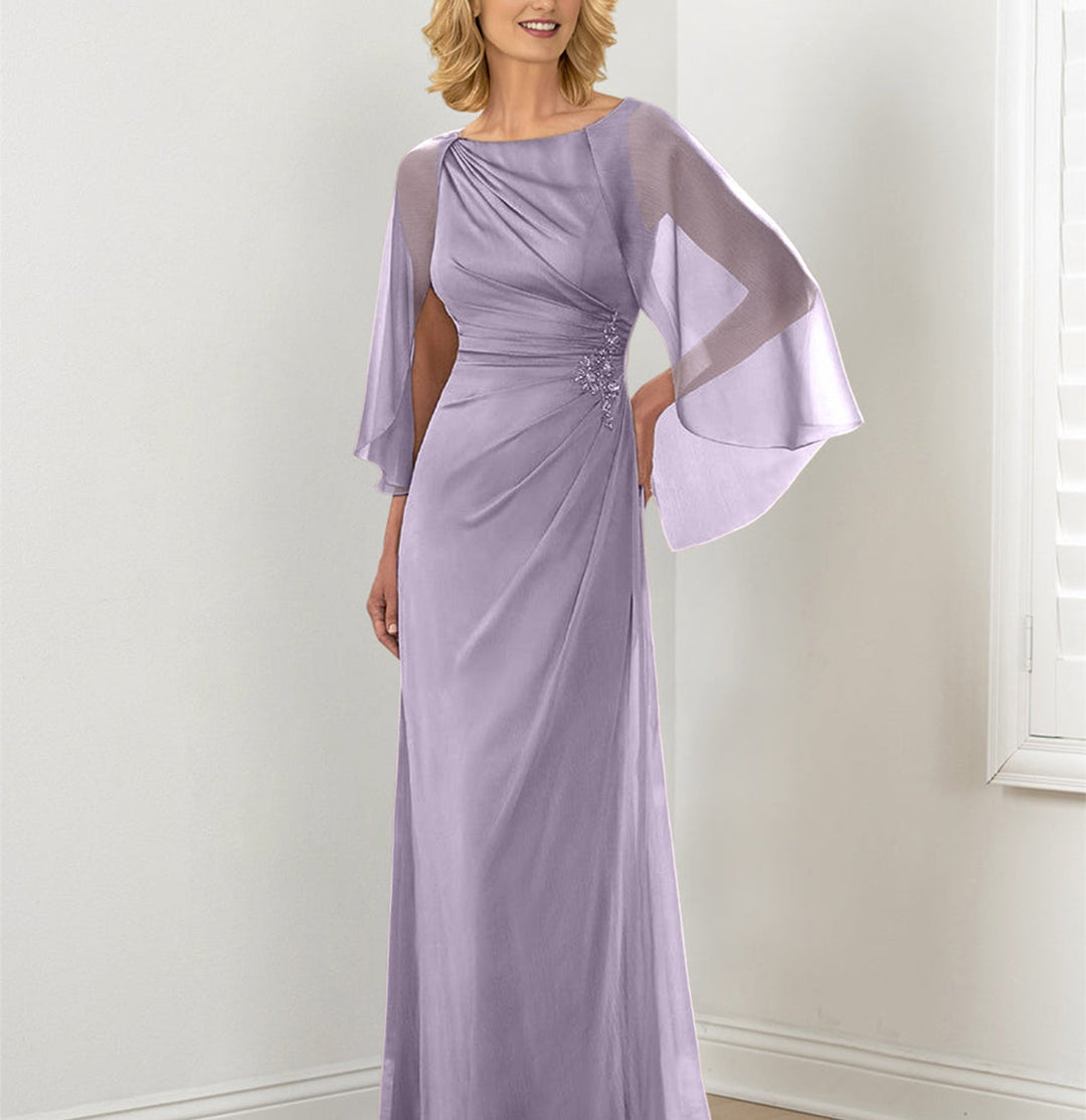 Sheath/Column Round Neck Mother of the Bride Dresses with Ruched