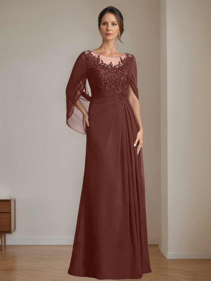 A-Line/Princess Scoop Floor-Length Mother of the Bride Dresses with Pleated & Sequins