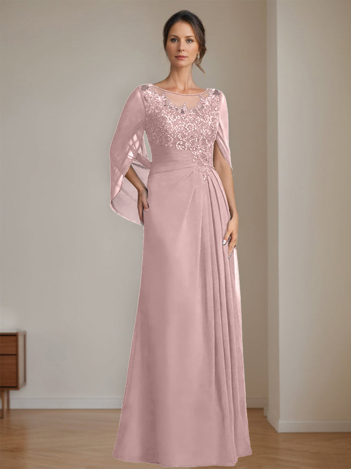 A-Line/Princess Scoop Floor-Length Mother of the Bride Dresses with Pleated & Sequins