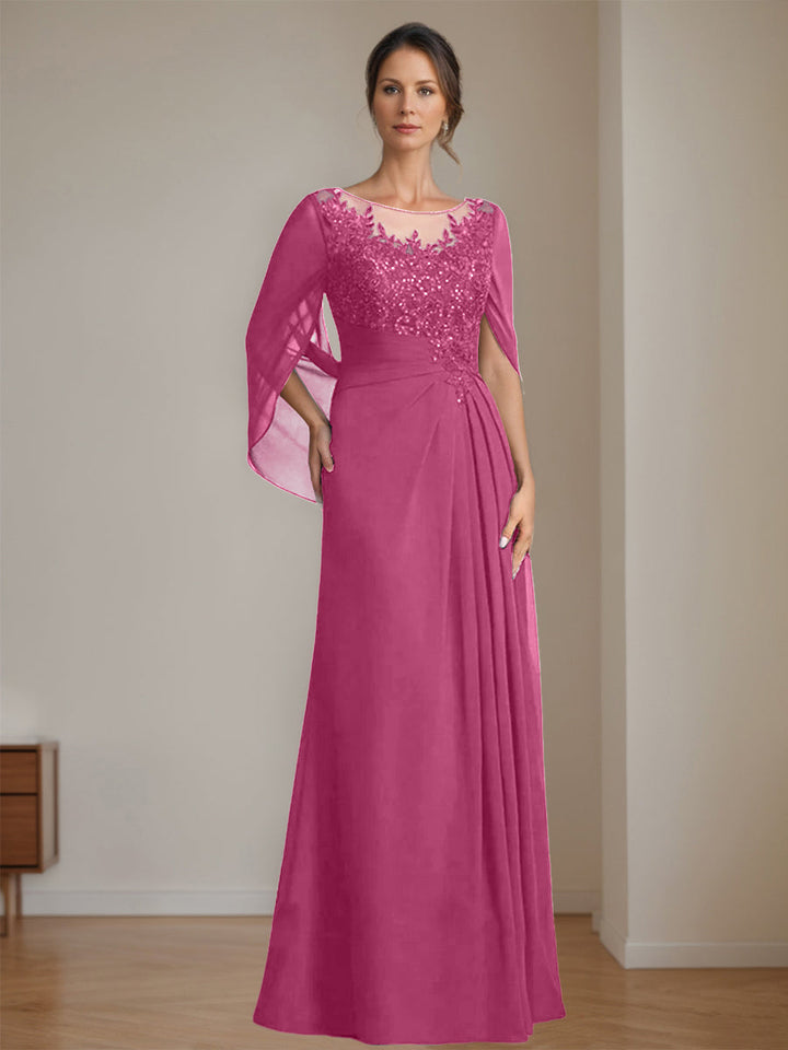 A-Line/Princess Scoop Floor-Length Mother of the Bride Dresses with Pleated & Sequins