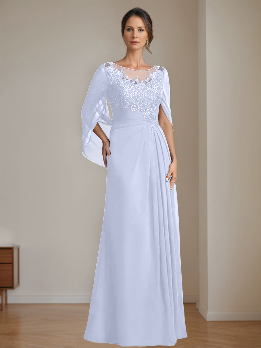 A-Line/Princess Scoop Floor-Length Mother of the Bride Dresses with Pleated & Sequins