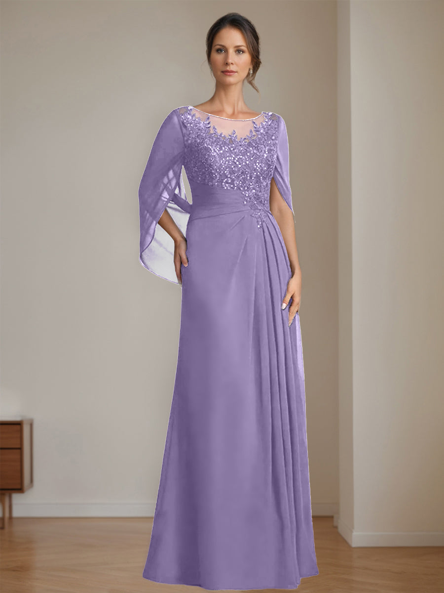 A-Line/Princess Scoop Floor-Length Mother of the Bride Dresses with Pleated & Sequins