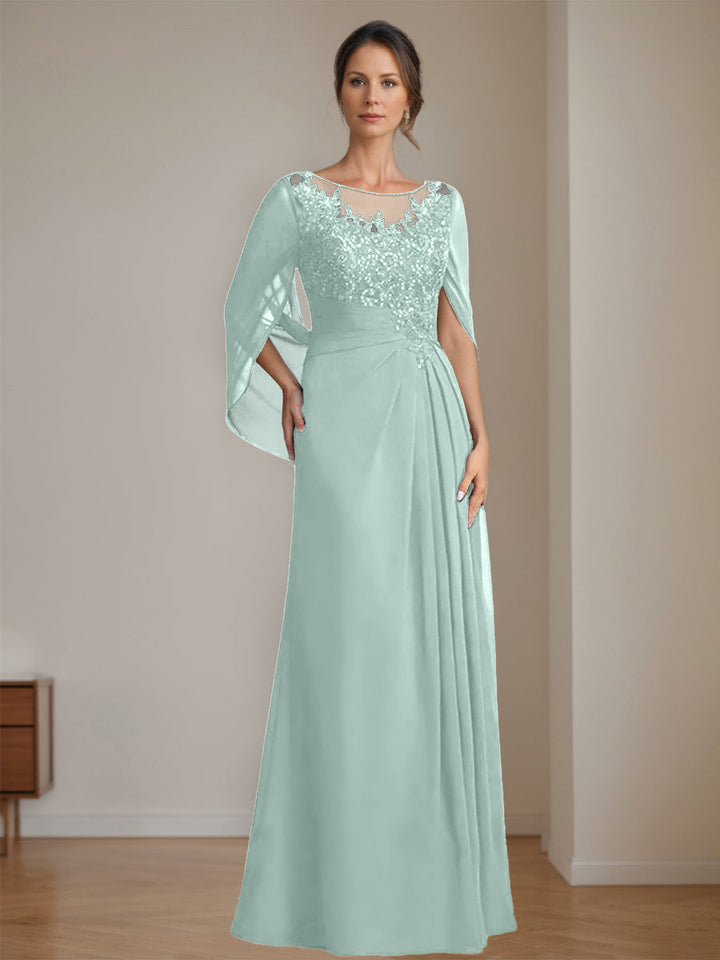 A-Line/Princess Scoop Floor-Length Mother of the Bride Dresses with Pleated & Sequins