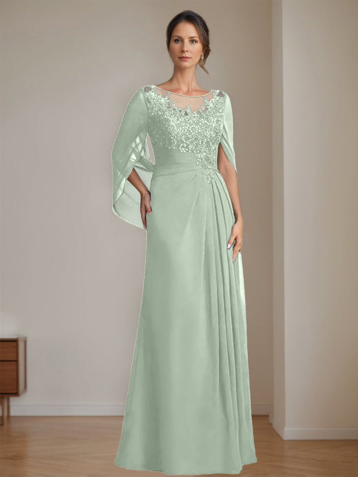 A-Line/Princess Scoop Floor-Length Mother of the Bride Dresses with Pleated & Sequins