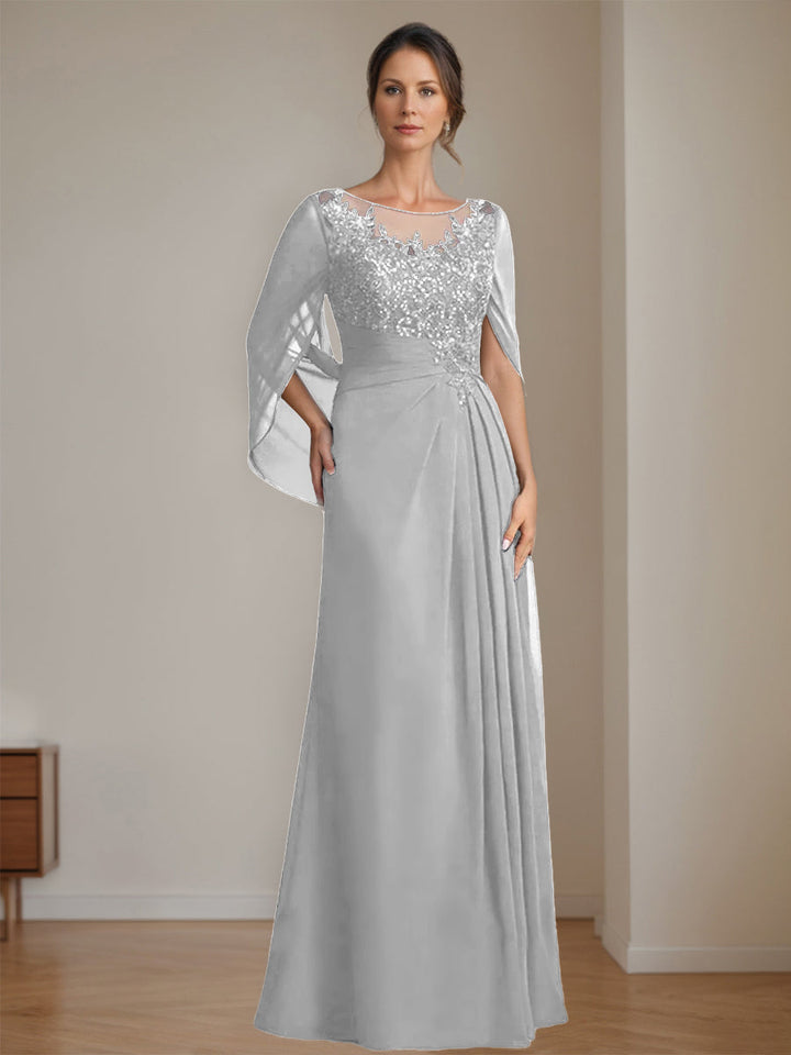 A-Line/Princess Scoop Floor-Length Mother of the Bride Dresses with Pleated & Sequins