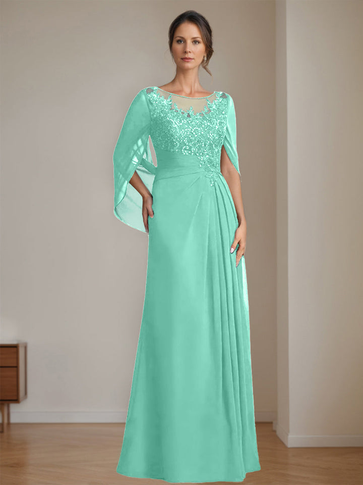 A-Line/Princess Scoop Floor-Length Mother of the Bride Dresses with Pleated & Sequins