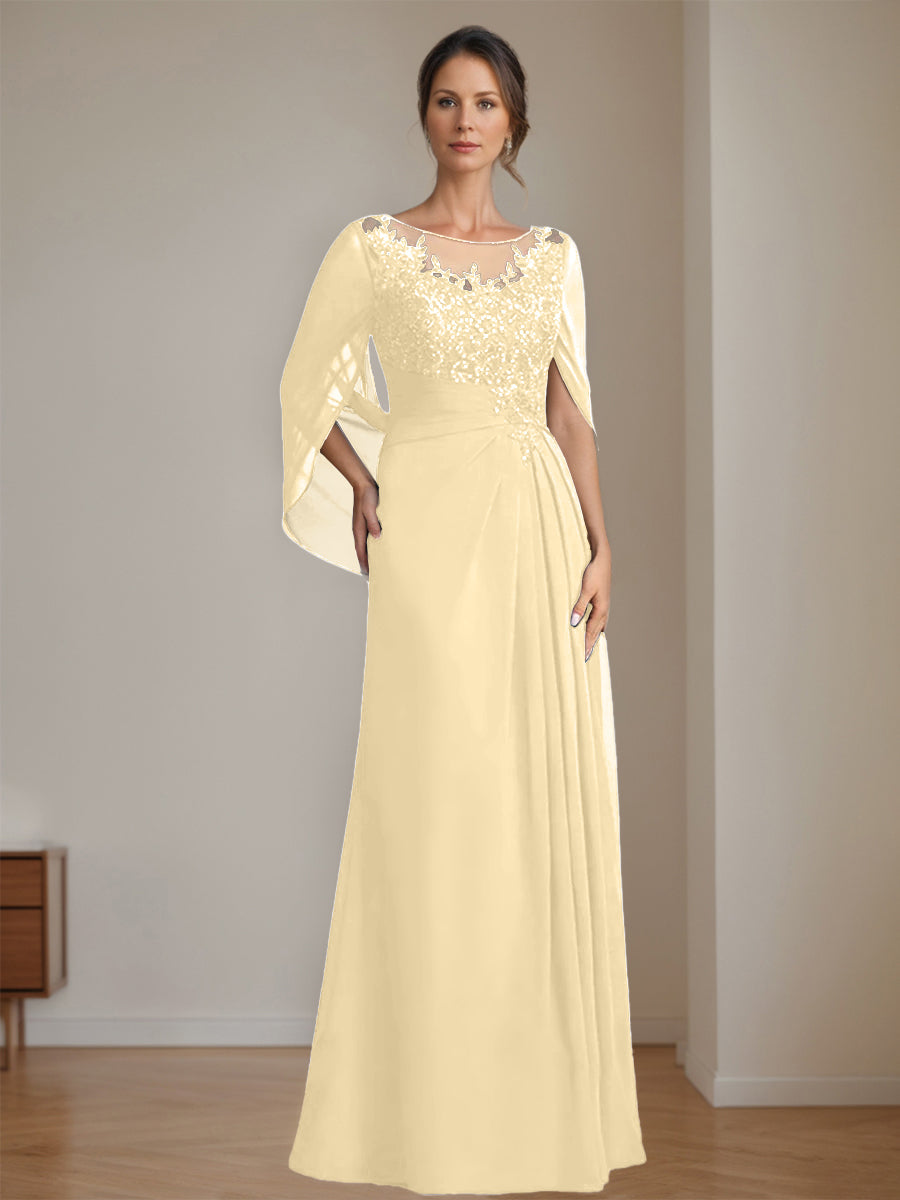 A-Line/Princess Scoop Floor-Length Mother of the Bride Dresses with Pleated & Sequins