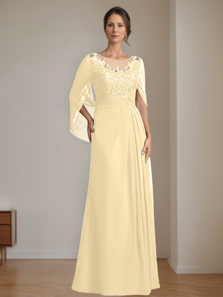 A-Line/Princess Scoop Floor-Length Mother of the Bride Dresses with Pleated & Sequins