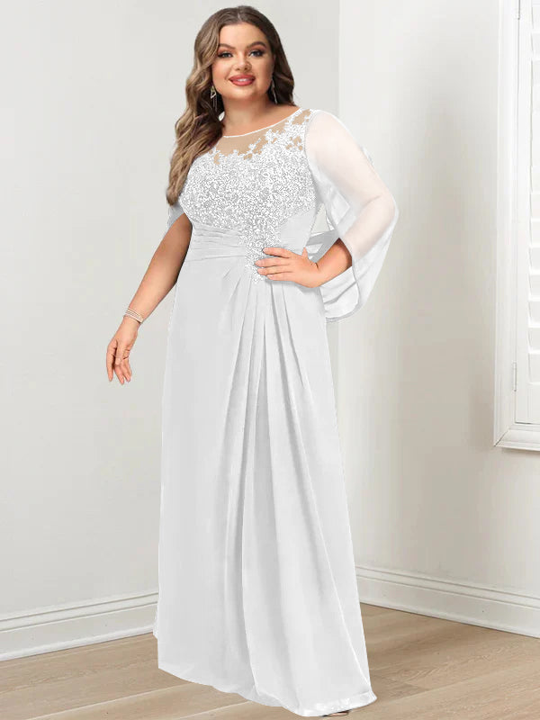 A-Line/Princess Scoop Floor-Length Plus Size Mother of the Bride Dresses with Pleated & Sequins